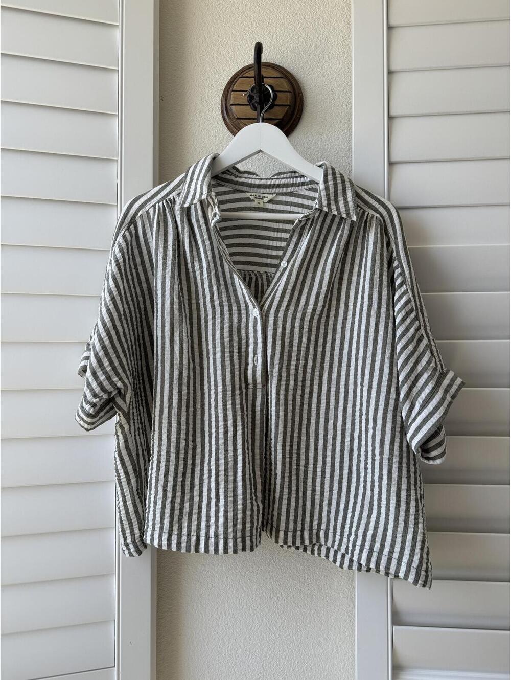 Max Studio London Olive Striped Popover Blouse - Size XL